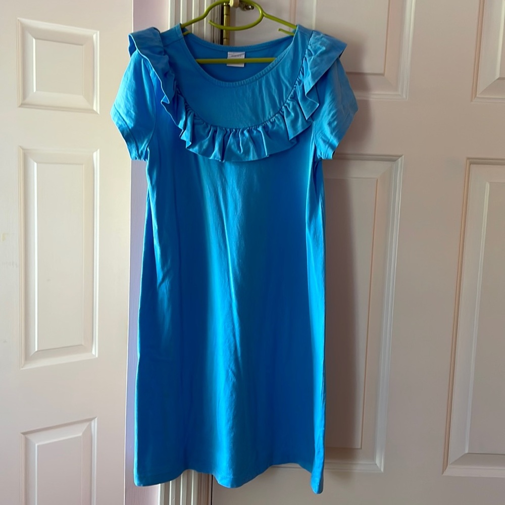 Girls Hanna Andersson Blue Ruffle Dress sz 10